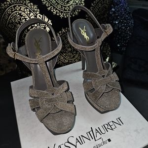 YSL SAINT LAURENT TRIBUTE GLITTER SANDAL 37